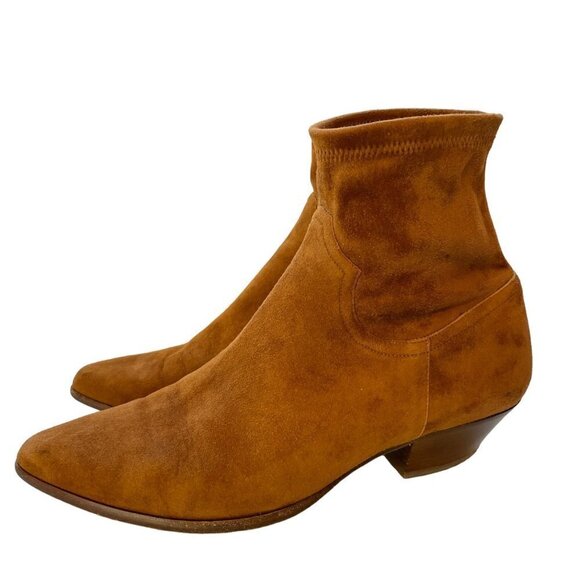 Tamara Mellon Go West Suede Stretch Ankle Bootie Boots Chestnut Brown Size 11 - Picture 12 of 12